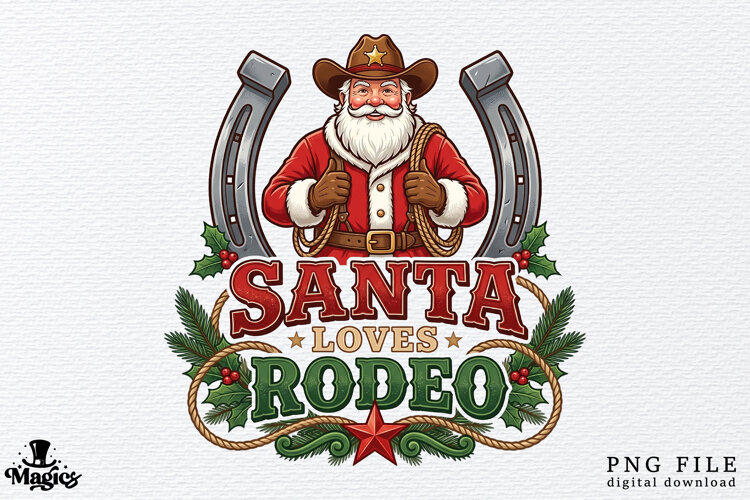Vintage Cowboy Santa Horseshoe PNG example image 1
