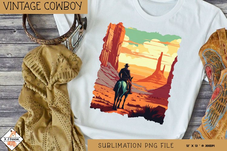 Vintage Cowboy Sunset Sublimation Design | Horses