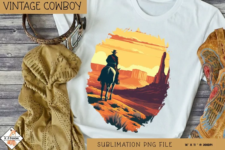 Vintage Cowboy Sunset Sublimation Design | Horses