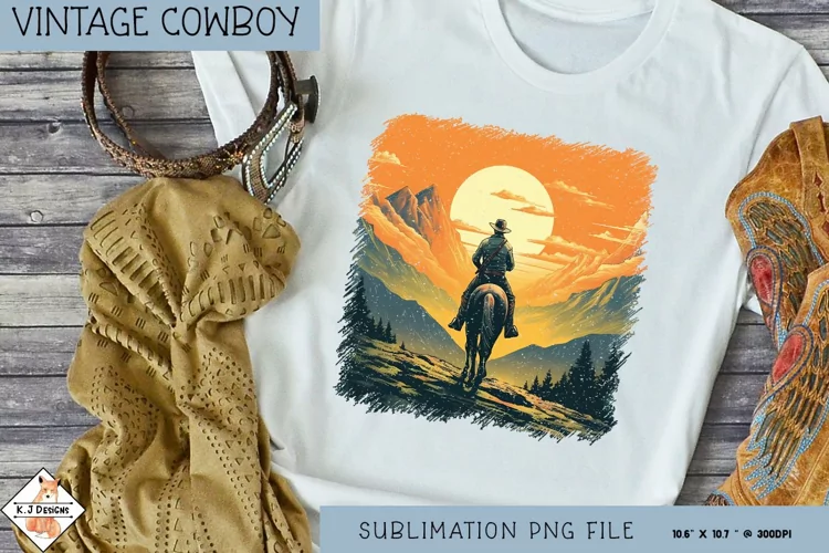 Vintage Cowboy Sunset Sublimation Design
