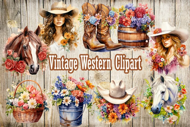 Watercolor Vintage Western Cowgirl Sublimation Clipart
