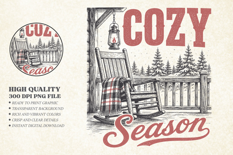 Vintage Cozy Season Christmas Design PNG, Cozy Season PNG
