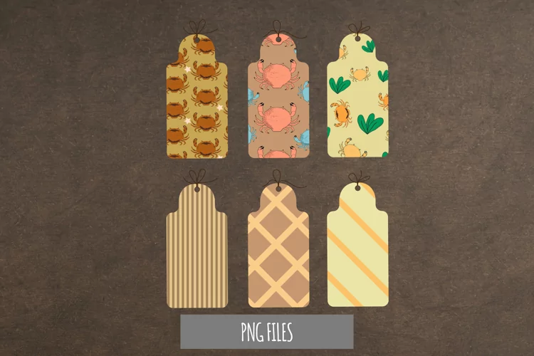 Vintage Crabs Seamless Pattern Shaped Tags