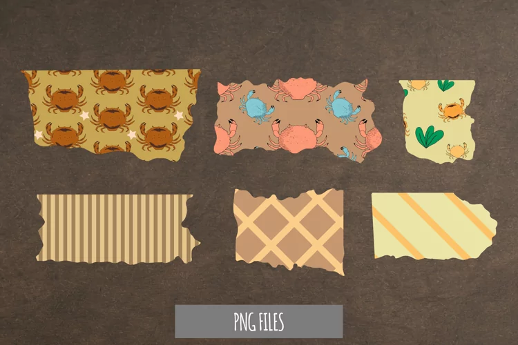 Vintage Crabs Seamless Pattern Torn Paper
