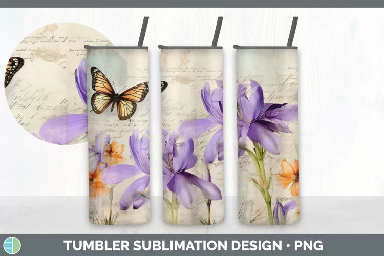 Vintage Crocus Flowers Tumbler | Sublimation 20 oz Skinny Tu