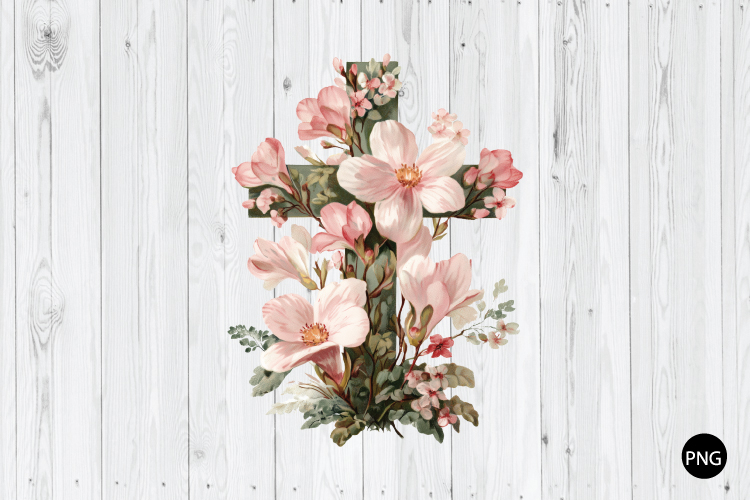 Pink and White Floral Cross PNG, Easter Day PNG