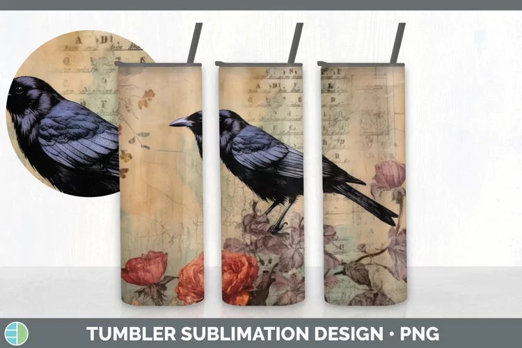 Vintage Crow Bird Tumbler | Sublimation 20 oz Skinny Tumbler