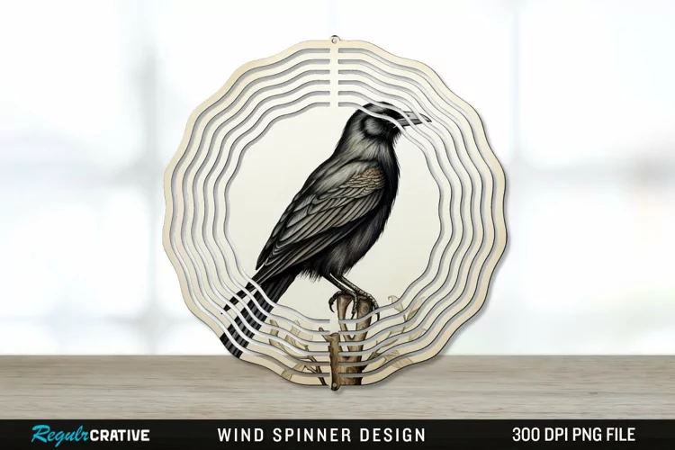Vintage Crow Bird Wind Spinner Sublimation PNG Design
