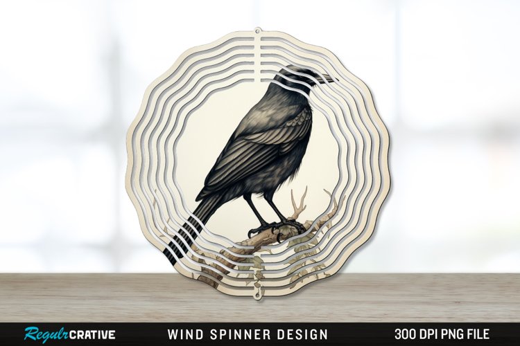 Vintage Crow Bird Wind Spinner Sublimation PNG Design