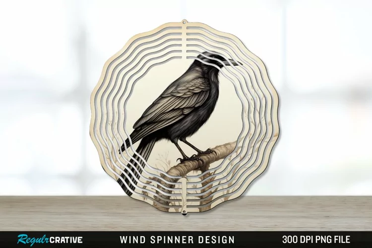 Vintage Crow Bird Wind Spinner Sublimation PNG Design