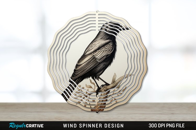 Vintage Crow Bird Wind Spinner Sublimation PNG Design