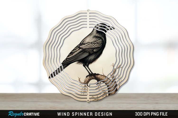 Vintage Crow Bird Wind Spinner Sublimation PNG Design