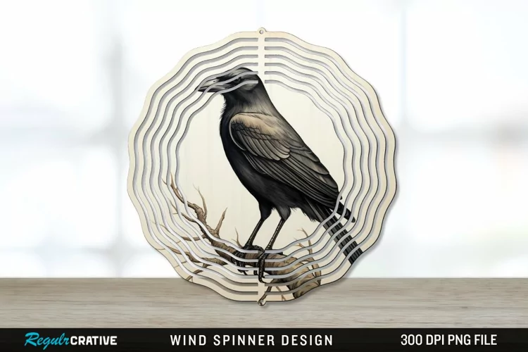Vintage Crow Bird Wind Spinner Sublimation PNG Design