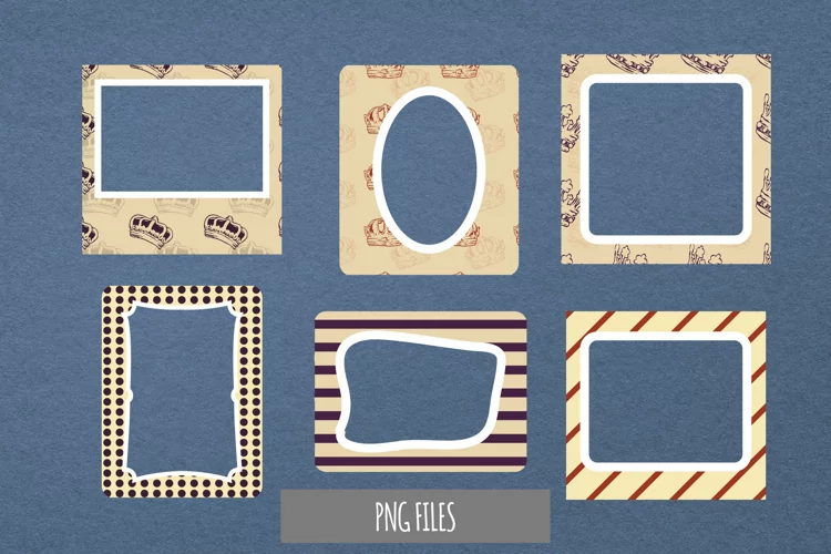Vintage Crown Seamless Pattern Frame Set