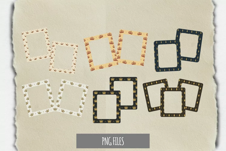 Vintage Crown Seamless Pattern Frame Set
