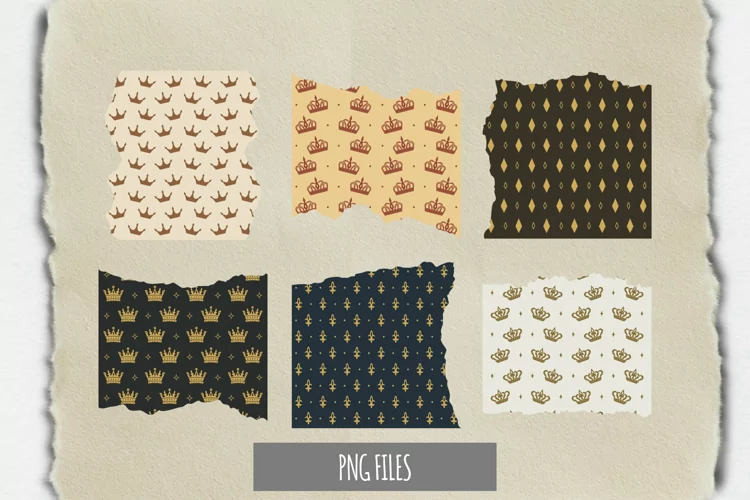 Vintage Crown Seamless Pattern Torn Paper