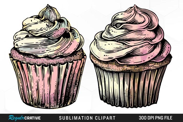 Vintage Cupcake Illustration Clipart example image 1