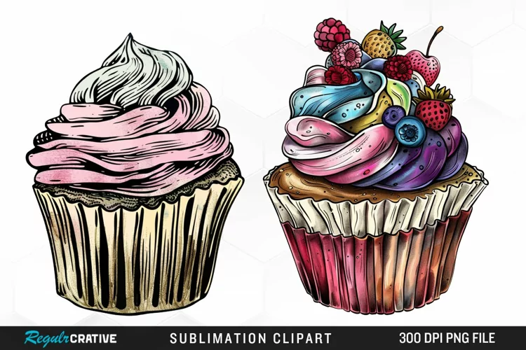 Vintage Cupcake Illustration Clipart