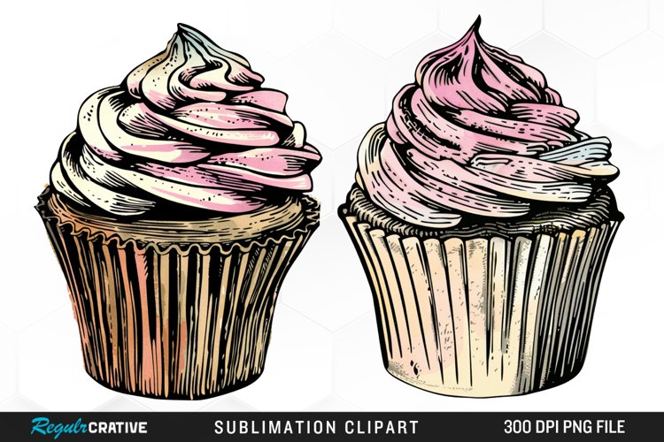 Vintage Cupcake Illustration Clipart example image 1