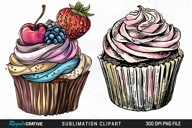Vintage Cupcake Illustration Clipart