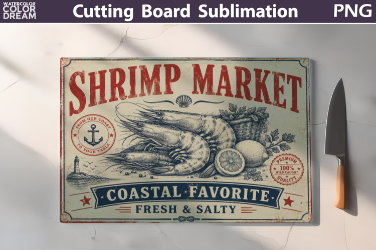 Vintage Shrimp Market | Cutting Board Sublimation