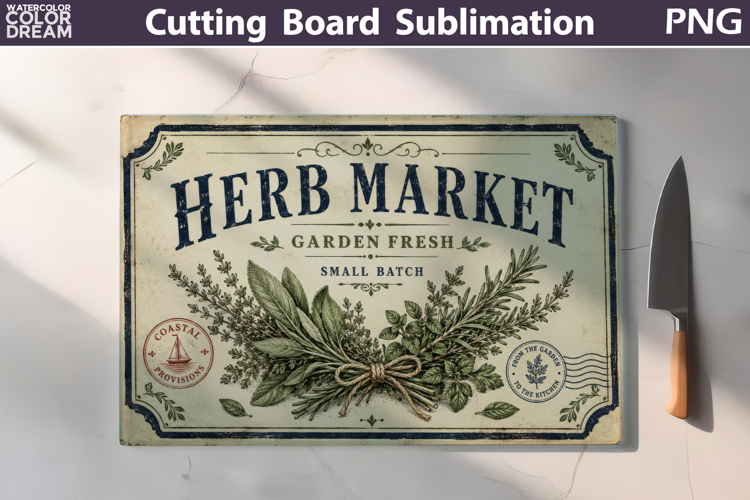 Herb Market Sign | Cutting Board Sublimation