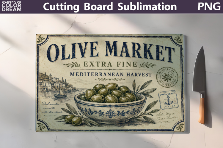 Olive Market Sign | Cutting Board Sublimation