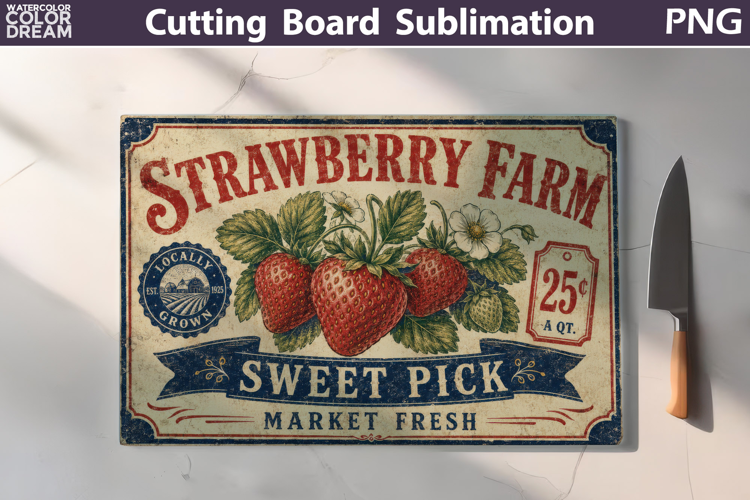 Strawberry Farm Sign | Cutting Board Sublimation