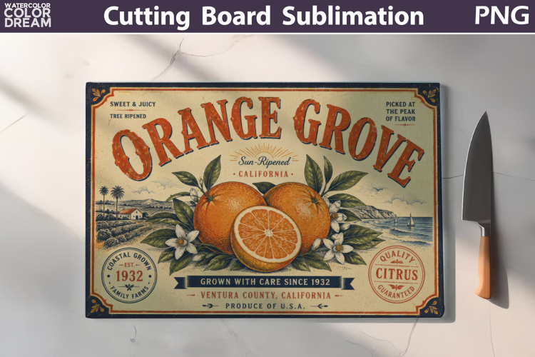 Orange Grove Sign | Cutting Board Sublimation