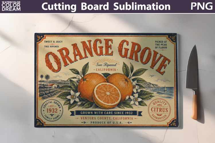 Orange Grove Sign | Cutting Board Sublimation