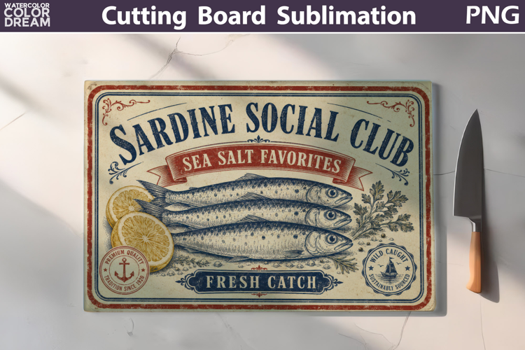 Vintage Sardine Label | Cutting Board Sublimation