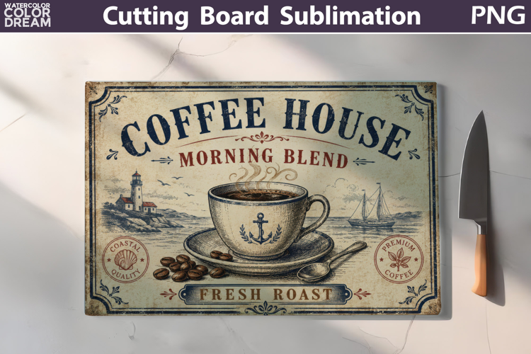 Vintage Coffee Label | Cutting Board Sublimation