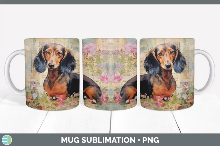 Vintage Dachshund Dog Mug Wrap | Sublimation Coffee Cup Desi