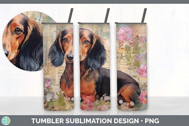 Vintage Dachshund Dog Tumbler | Sublimation 20 oz Skinny Tum