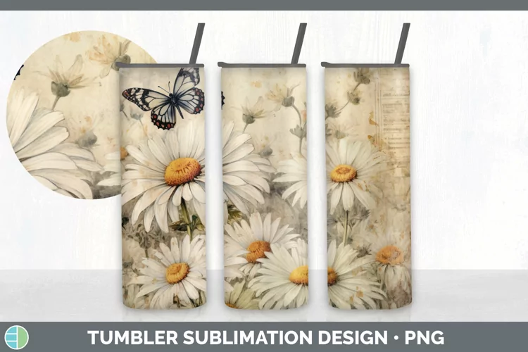 Vintage Daisy Flowers Tumbler | Sublimation 20 oz Skinny Tum