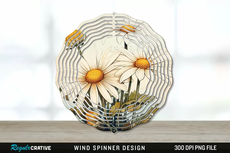 Vintage Daisy Flowers Wind Spinner Sublimation PNG Design