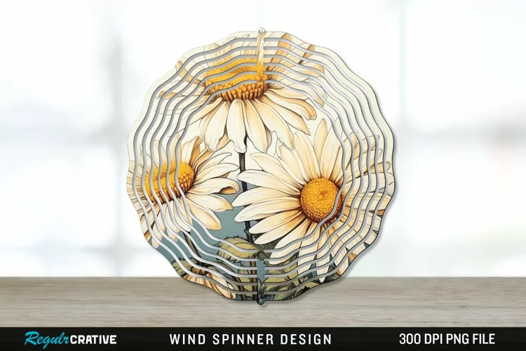 Vintage Daisy Flowers Wind Spinner Sublimation PNG Design
