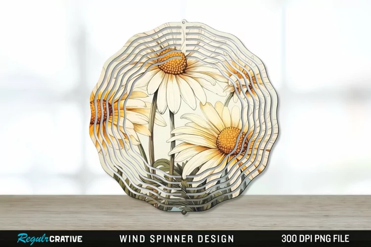 Vintage Daisy Flowers Wind Spinner Sublimation PNG Design