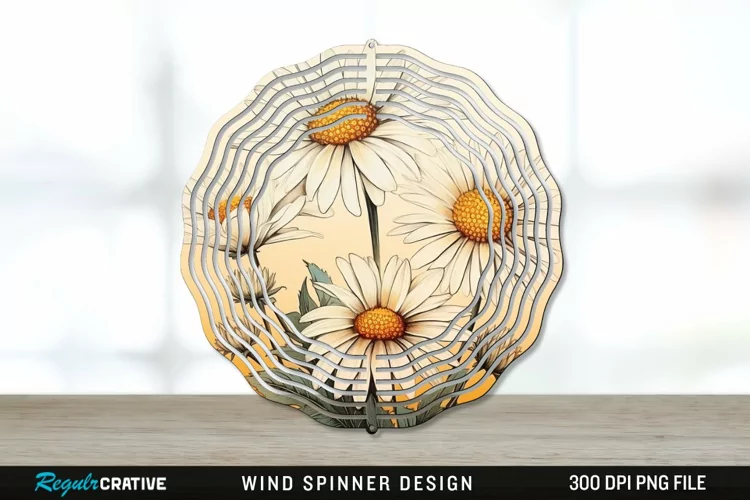 Vintage Daisy Flowers Wind Spinner Sublimation PNG Design