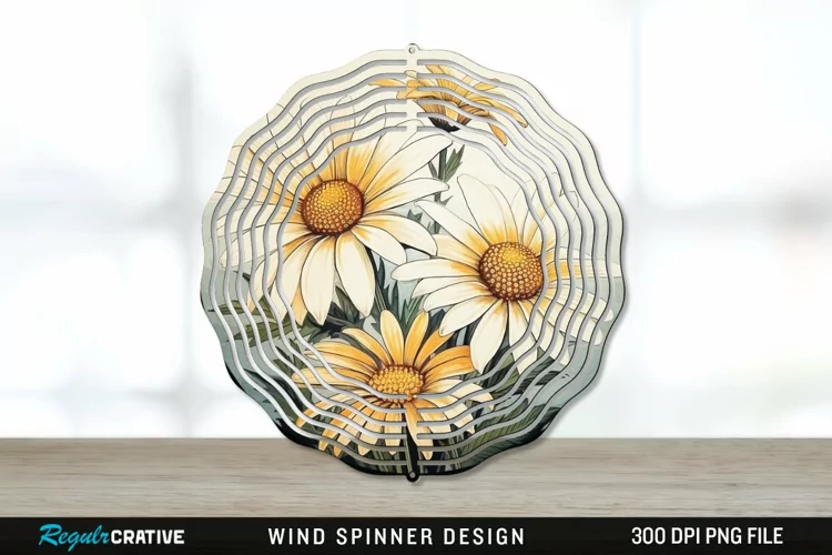 Vintage Daisy Flowers Wind Spinner Sublimation PNG Design