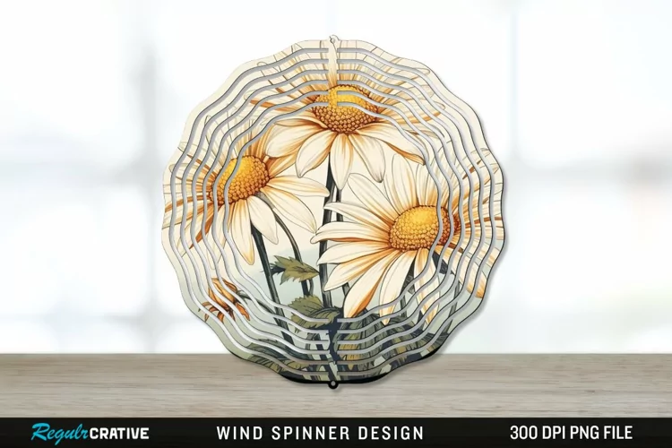 Vintage Daisy Flowers Wind Spinner Sublimation PNG Design
