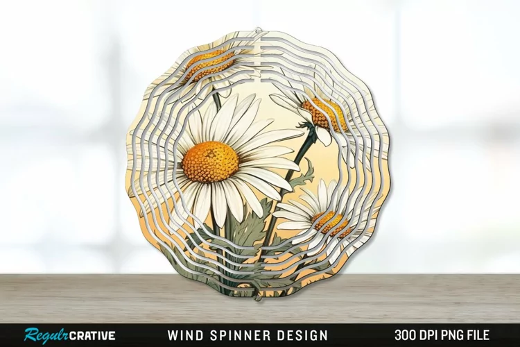 Vintage Daisy Flowers Wind Spinner Sublimation PNG Design