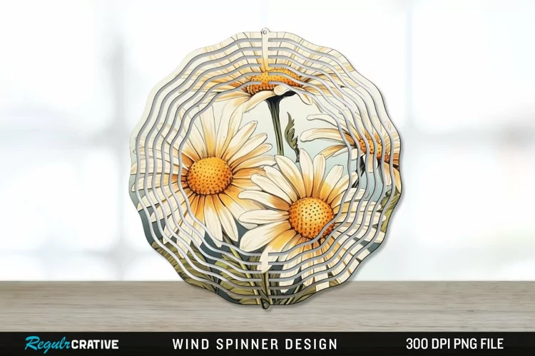 Vintage Daisy Flowers Wind Spinner Sublimation PNG Design