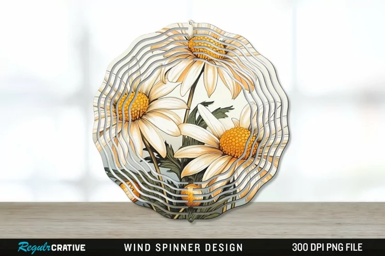 Vintage Daisy Flowers Wind Spinner Sublimation PNG Design