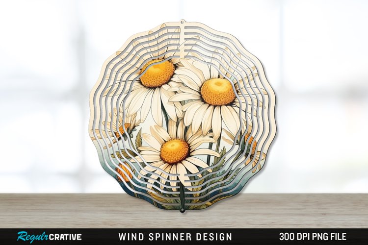 Vintage Daisy Flowers Wind Spinner Sublimation PNG Design