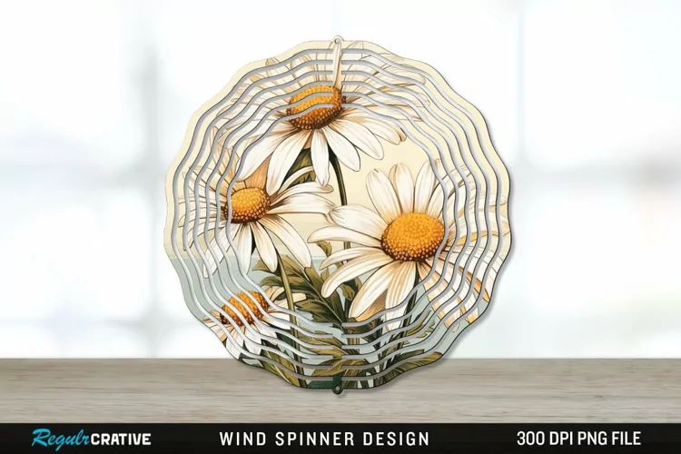 Vintage Daisy Flowers Wind Spinner Sublimation PNG Design