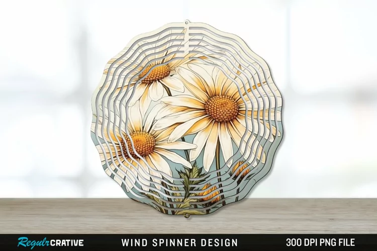 Vintage Daisy Flowers Wind Spinner Sublimation PNG Design