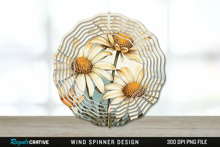 Vintage Daisy Flowers Wind Spinner Sublimation PNG Design