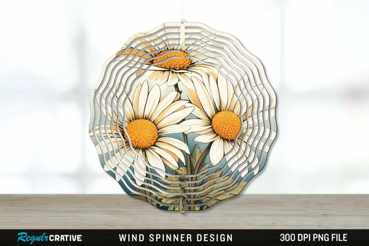 Vintage Daisy Flowers Wind Spinner Sublimation PNG Design