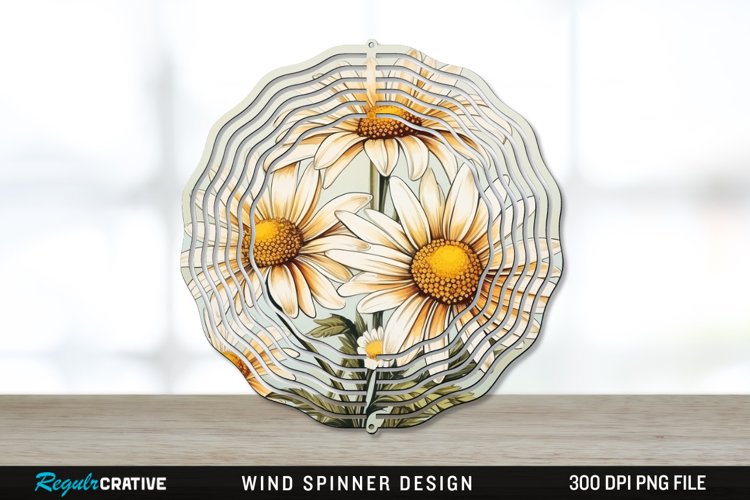 Vintage Daisy Flowers Wind Spinner Sublimation PNG Design